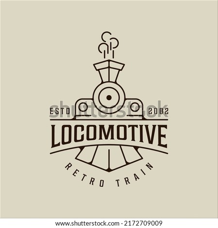 locomotive line art logo vector simple minimalist illustration template icon graphic design. retro or vintage train sign or symbol for transportation with typography concept