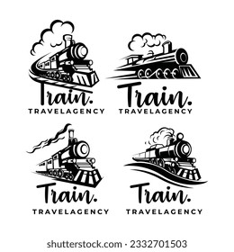 Locomotive logo design bundle. Classic retro train vector illustration silhouette.