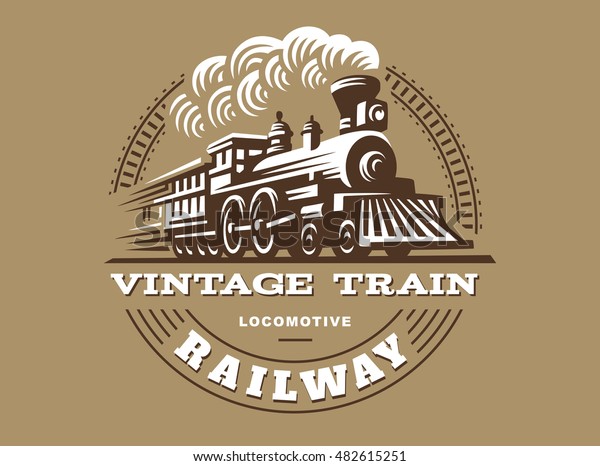 機関車のロゴイラスト ビンテージスタイルのエンブレム のベクター画像素材 ロイヤリティフリー