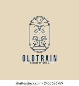 locomotive logo line art with emblem vector illustration design graphic, old train logo design template