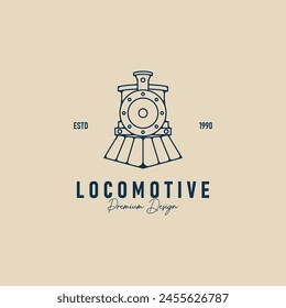 locomotive logo line art vector illustration design graphic, old train logo design template