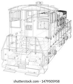 Locomotive machine technical wire-frame. EPS10 format. Vector created of 3d.