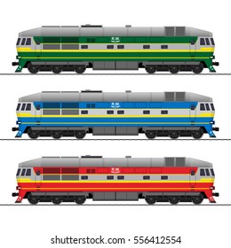 Locomotive. Mainline locomotive. Diesel. Railway train. set. vector