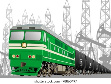 Locomotive with oil tankers to transport petroleum products against oil installations.