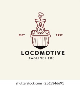  locomotive old line art logo vector illustration design, icon and symbol