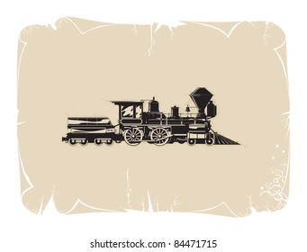 Locomotive on parchment, vector