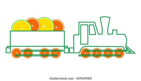 A locomotive with orange parts of the wheels. Vector illustration.