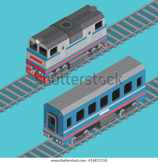 Locomotive and passenger car. Railroad\
transport.. Vector\
illustration