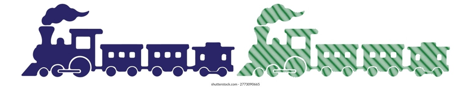 Locomotive with passenger wagons, smoke stack engine, railway transport, transportation icon.
