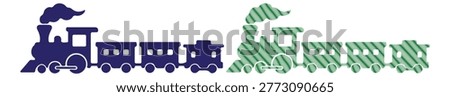 Locomotive with passenger wagons, smoke stack engine, railway transport, transportation icon.