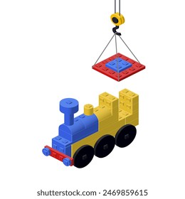 Locomotive production concept on white background. Vector