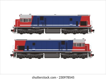 locomotive in red and blue