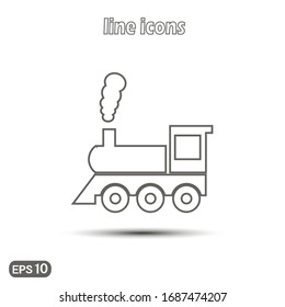 Tren retro locomotor. Icono lineal vectorial. Icono plano moderno para el diseño de sitios web, logotipo, aplicación, interfaz de usuario. Vector EPS10
