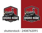locomotive train badge illustration vector logo design