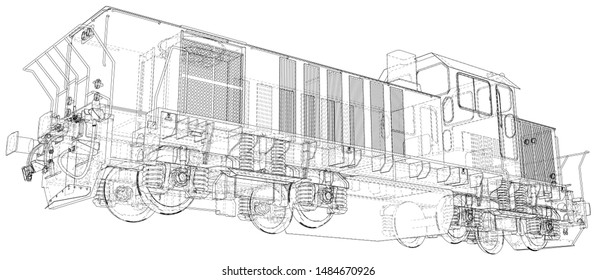 Locomotive, Train. EPS10 format. Wire-frame Vector created of 3d.