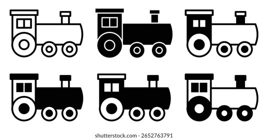 Ilustração de design de vetor de cor preta e branca do conjunto de ícones de trem da locomotiva