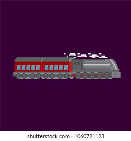 Locomotive, train pixel icon. Pixel art. Old school computer graphic. 8 bit video game. Game assets 8-bit sprite.