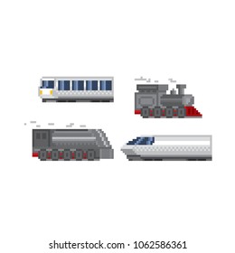 Locomotive, train pixel icon. Pixel art. Old school computer graphic. 8 bit video game. Game assets 8-bit sprite.