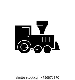 locomotive train toy icon, vector illustration, black sign on isolated background
