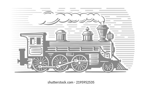 Locomotive train vehicle. Express engraving