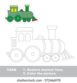 Locomotive in vector to be traced. Restore dashed line and color the picture.