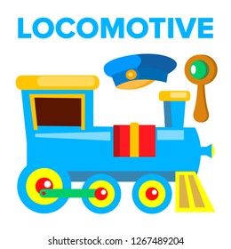 Locomotive Vector. Children Toy. Train Road Railway. Isolated Cartoon Illustration