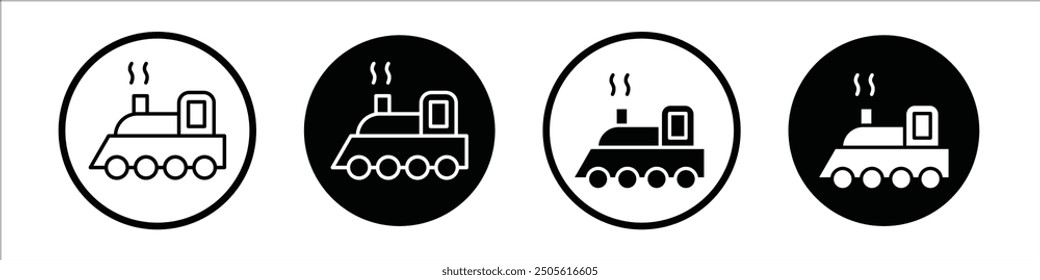 Locomotive vector icon set black filled and outlined style.