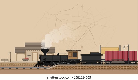 Locomotive vintage railway station design vector illustration