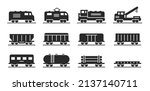 locomotive and wagon icon collection. train and railway freight cars. isolated vector images in simple style