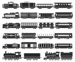 Locomotive With Wagon Isolated Black Set Icon. Vector Black Set Icon Railway Train. Vector Illustration Locomotive On White Background.