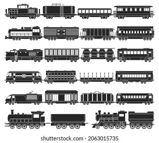 Locomotive with wagon isolated black set icon. Vector black set icon railway train. Vector illustration locomotive on white background.