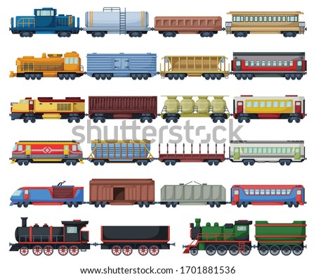 Locomotive with wagon isolated cartoon set icon. Vector cartoon set icon railway train. Vector illustration locomotive on white background.