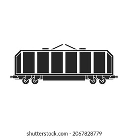 Locomotora con icono negro vectorial del vagón. Ferrocarril de ilustración vectorial. sobre fondo blanco. Icono de ilustración negra aislada de locomotora y vagón.