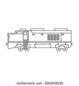 Locomotora con icono de contorno vectorial del vagón. Ferrocarril de ilustración vectorial. sobre fondo blanco. Icono de ilustración de esquema aislado de locomotora y vagón.