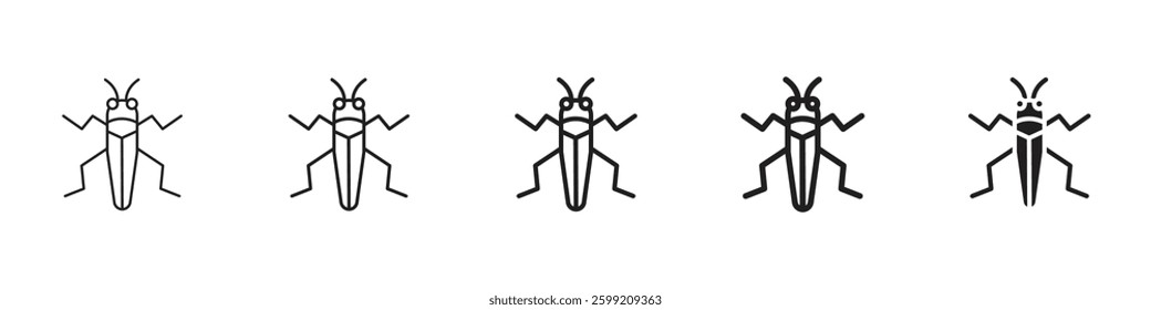 Locust icons in black outline, solid and colored style