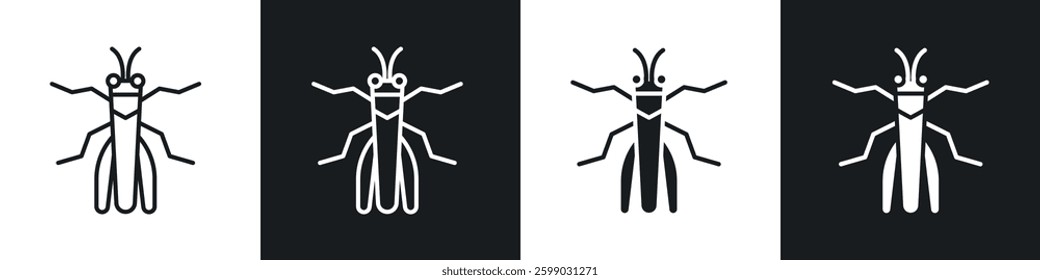 Locust icons in flat and linear vector illustration on white background.