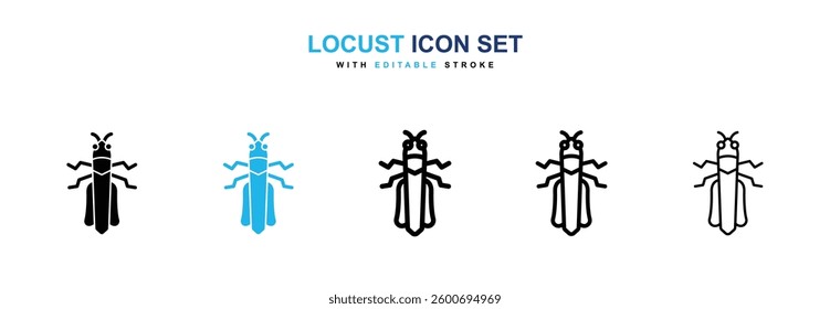 Locust icons graphics set in black and blue colors