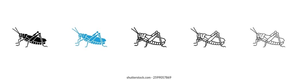 Locust icons vector illustrations in black and blue colors for web and ui designs