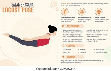 Locust Pose Yoga Guide And Benefits-vector Illustration