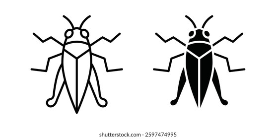 Locust vector icon set black filled and outlined style.