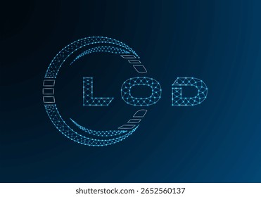 LOD baixo poli letra logotipo vetor design. LOD design de logotipo poli inferior. Logotipo poli baixo.