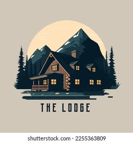 lodge badge logo, Wood cabin nature forest logo vector illustration, wooden house