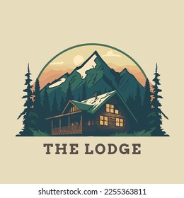 lodge badge logo, Wood cabin nature forest logo vector illustration, wooden house