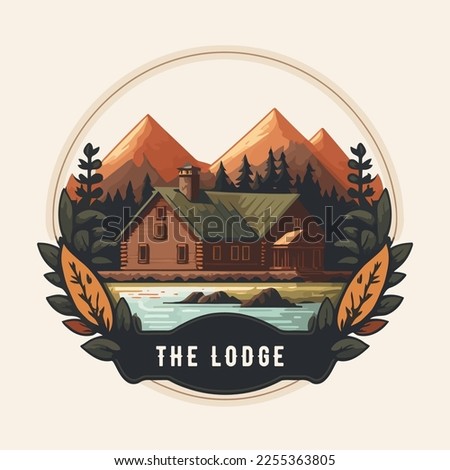 lodge badge logo, Wood cabin nature forest logo vector illustration, wooden house