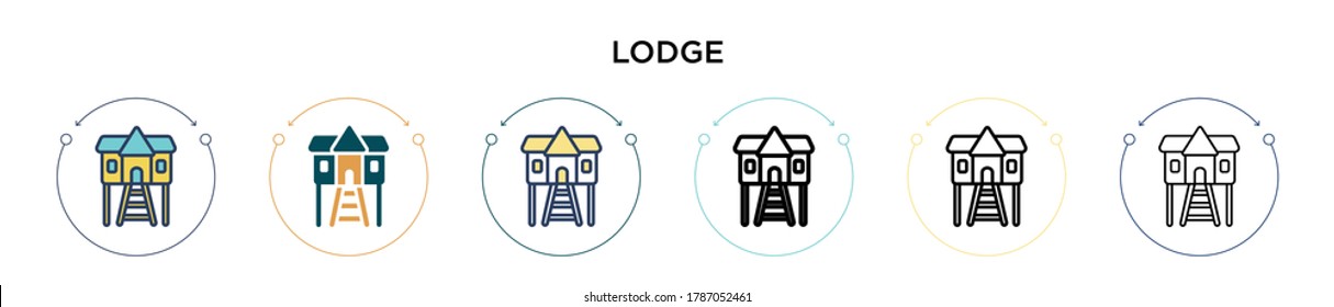 Lodge icon in filled, thin line, outline and stroke style. Vector illustration of two colored and black lodge vector icons designs can be used for mobile, ui, web