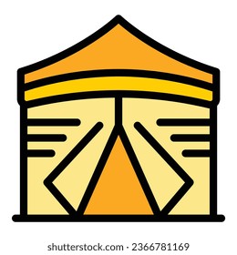 Lodge tent icon outline vector. Luxury glamping. Vacation card color flat