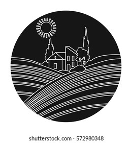 Lodge with vineyards icon in black style isolated on white background. Wine production symbol stock vector illustration.