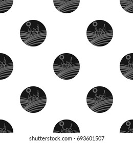 Lodge with vineyards icon in black style isolated on white background. Wine production symbol stock vector illustration.