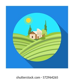 Lodge with vineyards icon in flat style isolated on white background. Wine production symbol stock vector illustration.