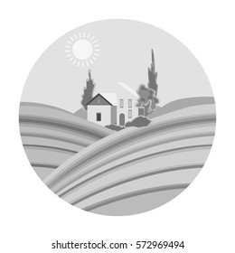 Lodge with vineyards icon in monochrome style isolated on white background. Wine production symbol stock vector illustration.